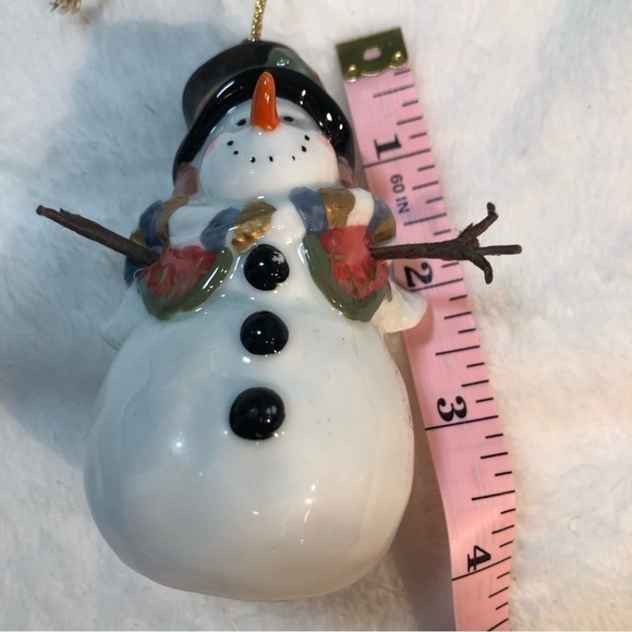 Charming Ceramic Snowman Christmas Ornament With Black Top Hat - Picture 5 of 7